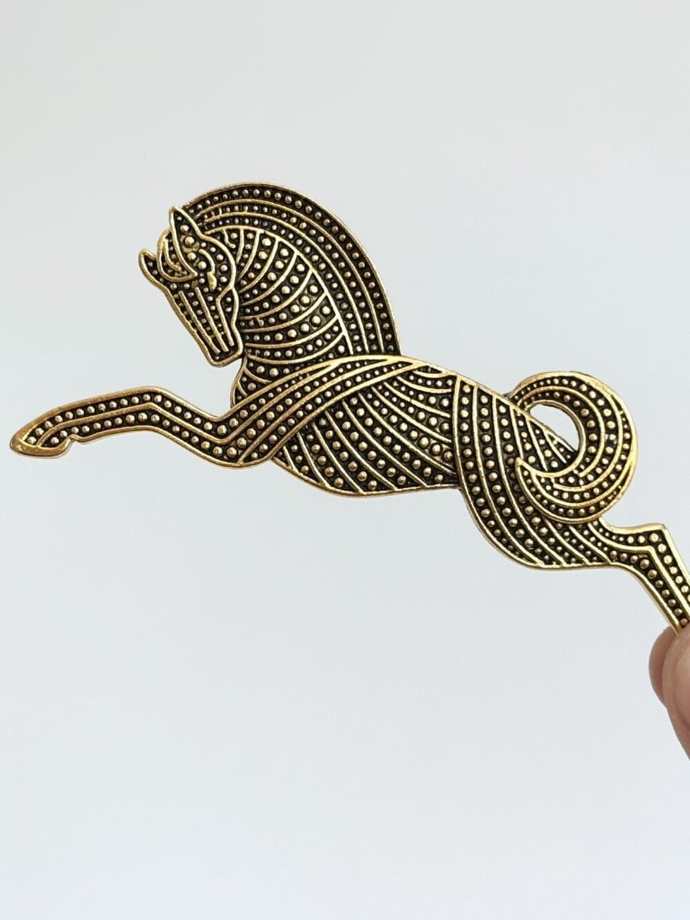 Leaping Horse Gold Toned Textured Beaded Vintage Inspired Brooch Pin
